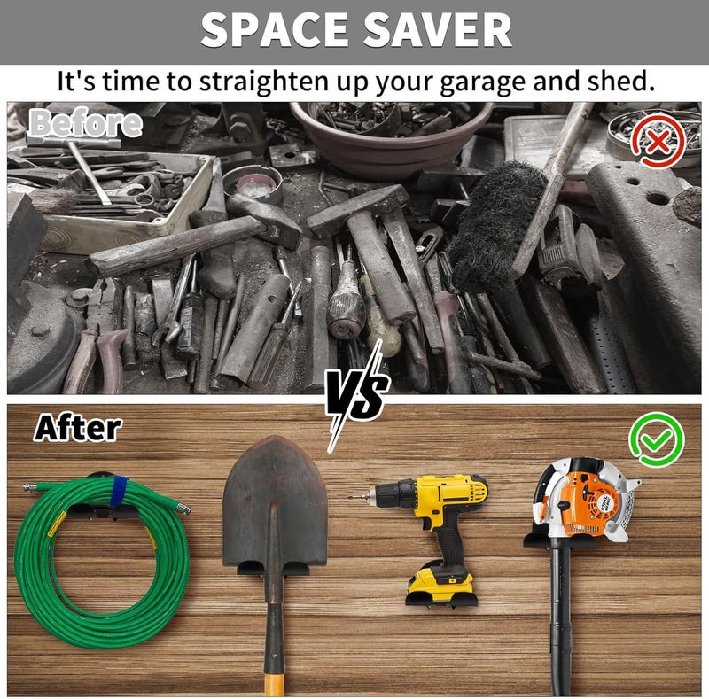 iulrtba Upgraded Trimmer Rack Wall Mount - 8" Heavy Duty Weed Eater Hanger for Garage Wall Bracket, Garden Power Tool Holder Organizer Hooks for Grass Trimmer, Hedge Trimmer, Leaf Blower and Chainsaw, Black3 - Image 4